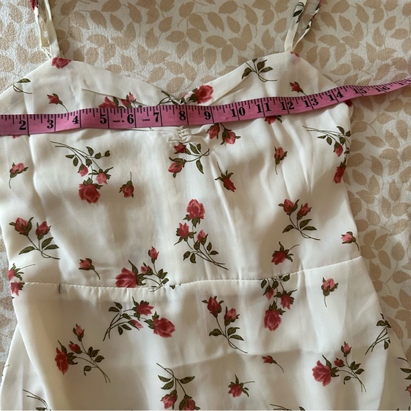 Moonsea White Pink Floral Spaghetti Strap Ruffle Smocked Back Midi Dress NWT L - Picture 14 of 16